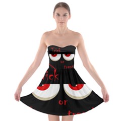 Halloween  trick Or Treat  - Monsters Red Eyes Strapless Bra Top Dress by Valentinaart