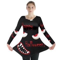 Happy Halloween - Red Eyes Monster Long Sleeve Tunic  by Valentinaart