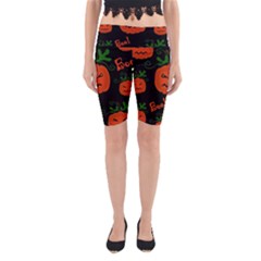 Halloween Pumpkin Pattern Yoga Cropped Leggings by Valentinaart