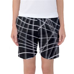 Black And White Warped Lines Women s Basketball Shorts by Valentinaart