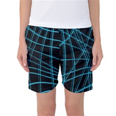 Cyan And Black Warped Lines Women s Basketball Shorts by Valentinaart