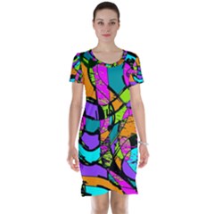 Abstract Sketch Art Squiggly Loops Multicolored Short Sleeve Nightdress by EDDArt