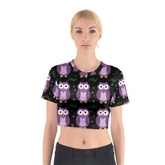 Halloween Purple Owls Pattern Cotton Crop Top by Valentinaart