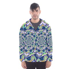 Power Spiral Polygon Blue Green White Hooded Wind Breaker (men) by EDDArt