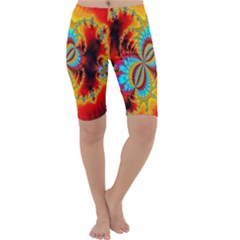 Crazy Mandelbrot Fractal Red Yellow Turquoise Cropped Leggings  by EDDArt