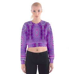 India Ornaments Mandala Pillar Blue Violet Women s Cropped Sweatshirt by EDDArt