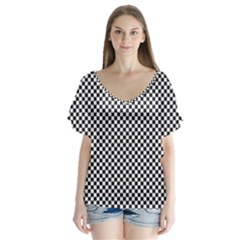 Sports Racing Chess Squares Black White Flutter Sleeve Top by EDDArt