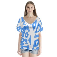 Blue Summer Design Flutter Sleeve Top by Valentinaart