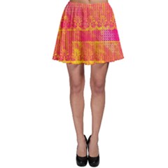 Yello And Magenta Lace Texture Skater Skirt by DanaeStudio