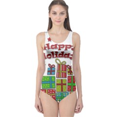 Happy Holidays - Gifts And Stars One Piece Swimsuit by Valentinaart