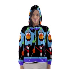 Abstract Composition  Hooded Wind Breaker (women) by Valentinaart