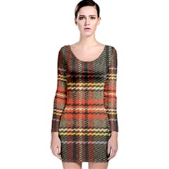 Fabric Texture Tartan Color  Long Sleeve Velvet Bodycon Dress by AnjaniArt