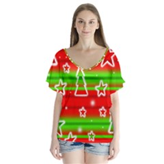 Christmas Pattern Flutter Sleeve Top by Valentinaart