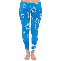 Blue Decorative Xmas Design Winter Leggings  by Valentinaart