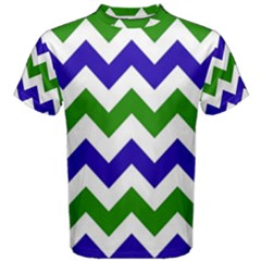 Blue And Green Chevron Pattern Men s Cotton Tee by AnjaniArt
