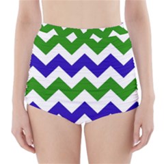 Blue And Green Chevron Pattern High-waisted Bikini Bottoms by AnjaniArt