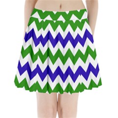 Blue And Green Chevron Pattern Pleated Mini Skirt by AnjaniArt
