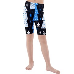Blue Playful Xmas Kids  Mid Length Swim Shorts by Valentinaart