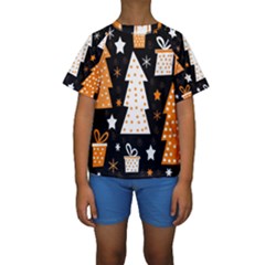 Orange Playful Xmas Kids  Short Sleeve Swimwear by Valentinaart