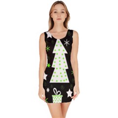 Green Playful Xmas Sleeveless Bodycon Dress by Valentinaart