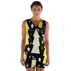 Yellow Playful Xmas Wrap Front Bodycon Dress by Valentinaart