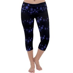 Xmas Elegant Blue Snowflakes Capri Yoga Leggings by Valentinaart