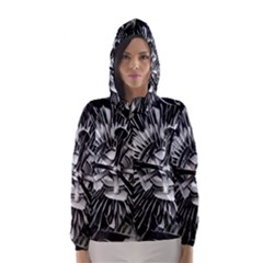 Black And White Passion Flower Passiflora  Hooded Wind Breaker (women) by yoursparklingshop