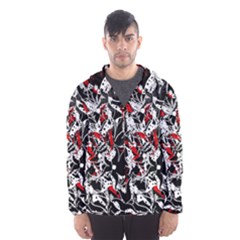 Red Abstract Flowers Hooded Wind Breaker (men) by Valentinaart