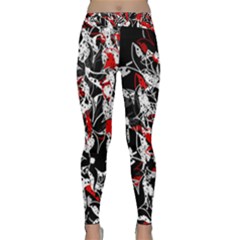 Red Abstract Flowers Classic Yoga Leggings by Valentinaart