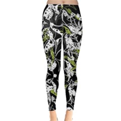 Green Floral Abstraction Leggings  by Valentinaart