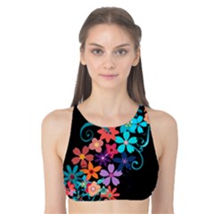 Coorful Flower Design On Black Background Tank Bikini Top by GabriellaDavid