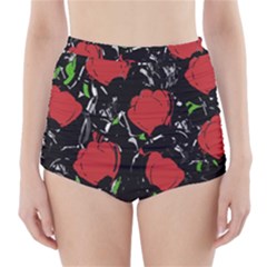 Red Roses High-waisted Bikini Bottoms by Valentinaart