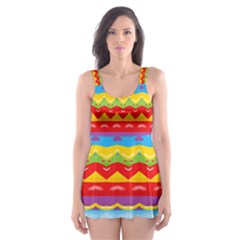 Colorful Waves                                                                                                           Skater Dress Swimsuit by LalyLauraFLM