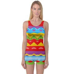 Colorful Waves                                                                                                           Women s Boyleg One Piece Swimsuit by LalyLauraFLM