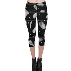 Black And White Floral Abstraction Capri Leggings  by Valentinaart