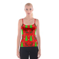 Reindeer And Xmas Trees Pattern Spaghetti Strap Top by Valentinaart