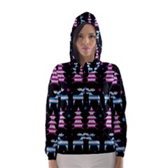 Blue And Pink Reindeer Pattern Hooded Wind Breaker (women) by Valentinaart