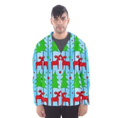 Xmas Reindeer Pattern - Blue Hooded Wind Breaker (men) by Valentinaart