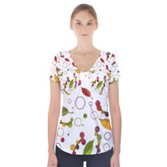 Adorable Floral Design Short Sleeve Front Detail Top by Valentinaart