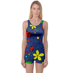 Ladybugs - Blue One Piece Boyleg Swimsuit by Valentinaart
