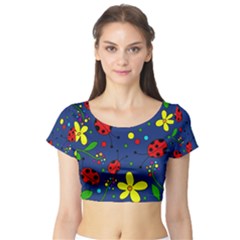 Ladybugs - Blue Short Sleeve Crop Top (tight Fit) by Valentinaart