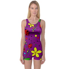 Ladybugs - Purple One Piece Boyleg Swimsuit by Valentinaart