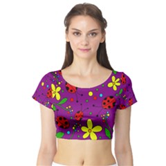 Ladybugs - Purple Short Sleeve Crop Top (tight Fit) by Valentinaart