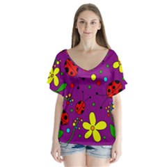 Ladybugs - Purple Flutter Sleeve Top by Valentinaart