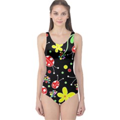 Flowers And Ladybugs One Piece Swimsuit by Valentinaart