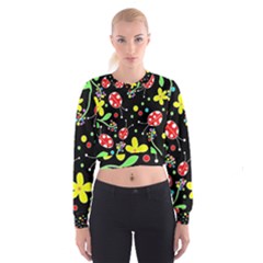 Flowers And Ladybugs Women s Cropped Sweatshirt by Valentinaart