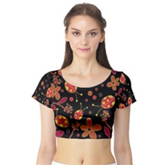 Flowers And Ladybugs 2 Short Sleeve Crop Top (tight Fit) by Valentinaart