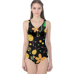 Ladybugs And Flowers 3 One Piece Swimsuit by Valentinaart