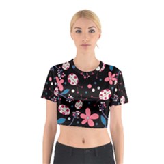 Pink Ladybugs And Flowers  Cotton Crop Top by Valentinaart