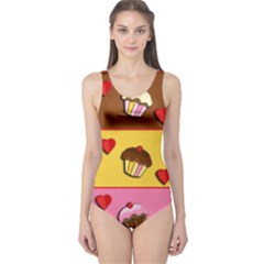 Love Cupcakes One Piece Swimsuit by Valentinaart